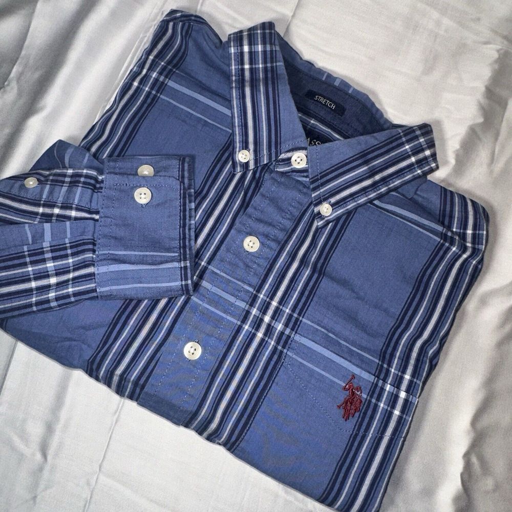 U.S. Polo Assn. Mens Large LS Blue  w/ Red logo long sleeve Button Up Shirt